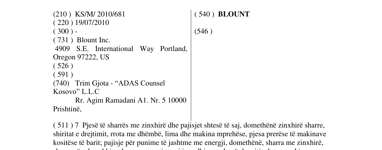 Zëri i markës BLOUNT në buletin