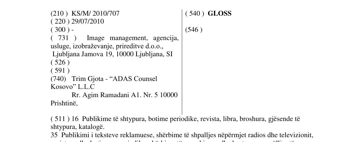 Zëri i markës GLOSS në buletin