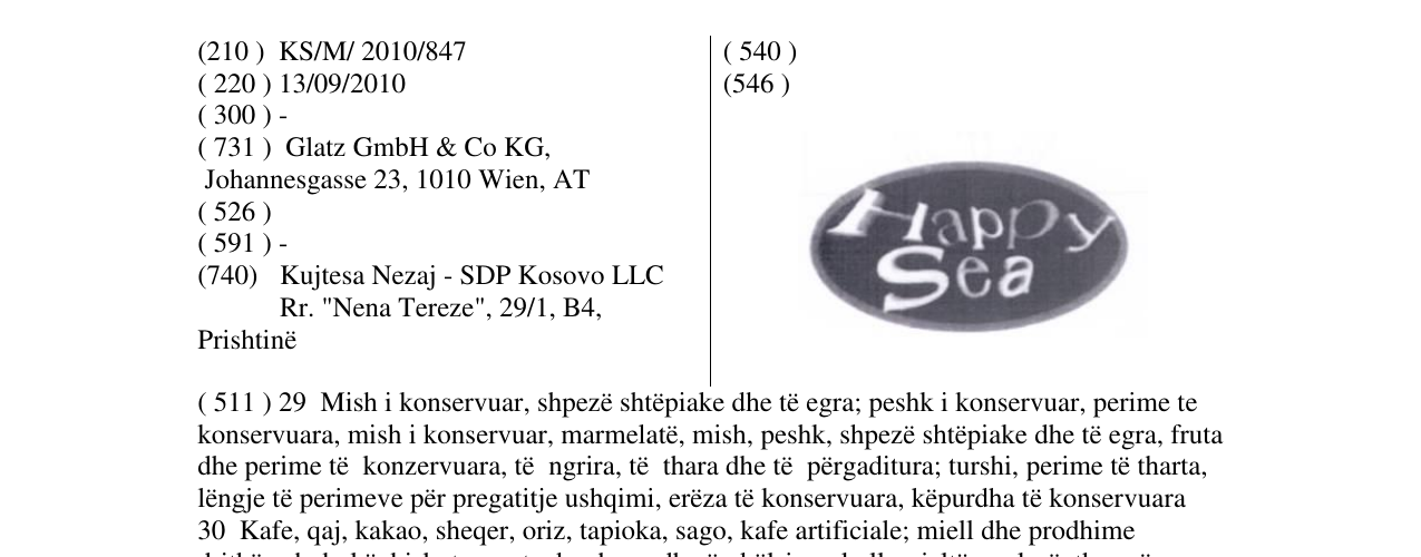 Zëri i markës Happy Sea në buletin