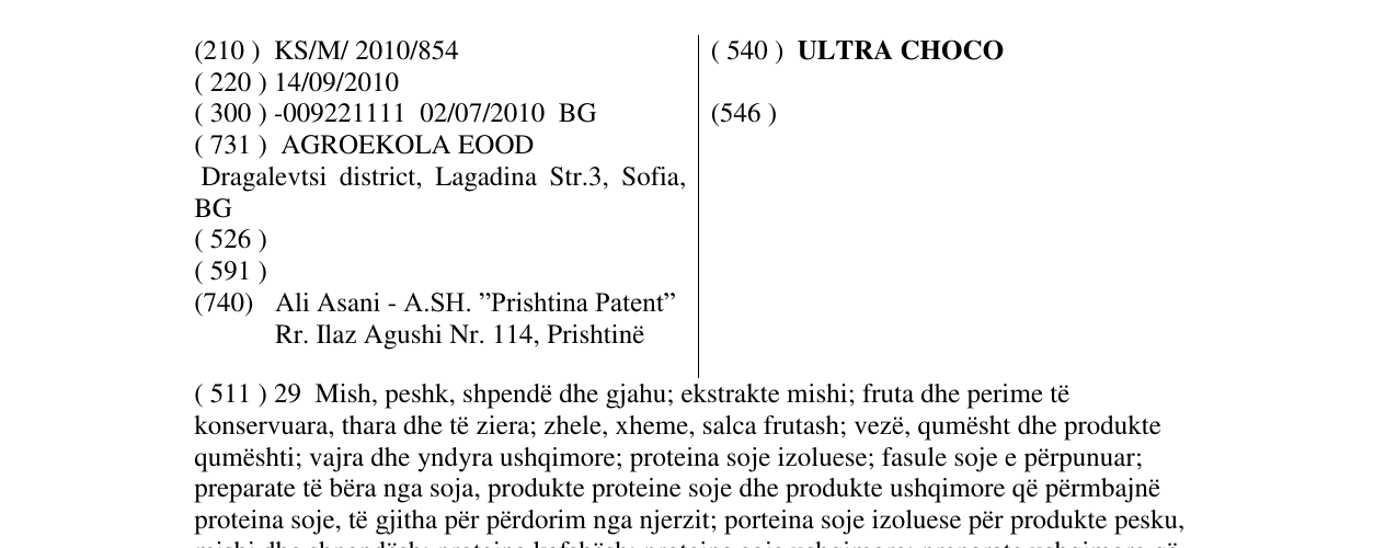 Zëri i markës ULTRA CHOCO në buletin