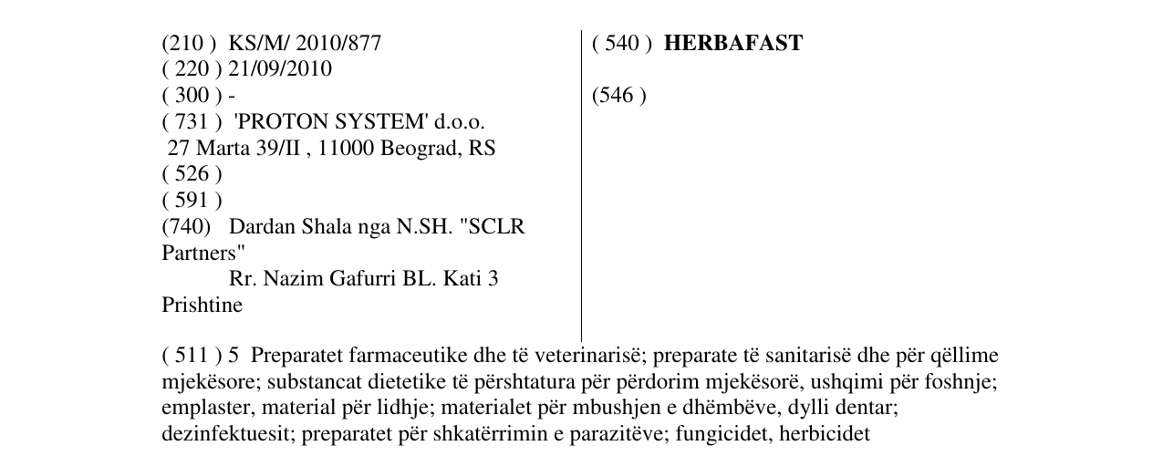 Zëri i markës HERBAFAST në buletin