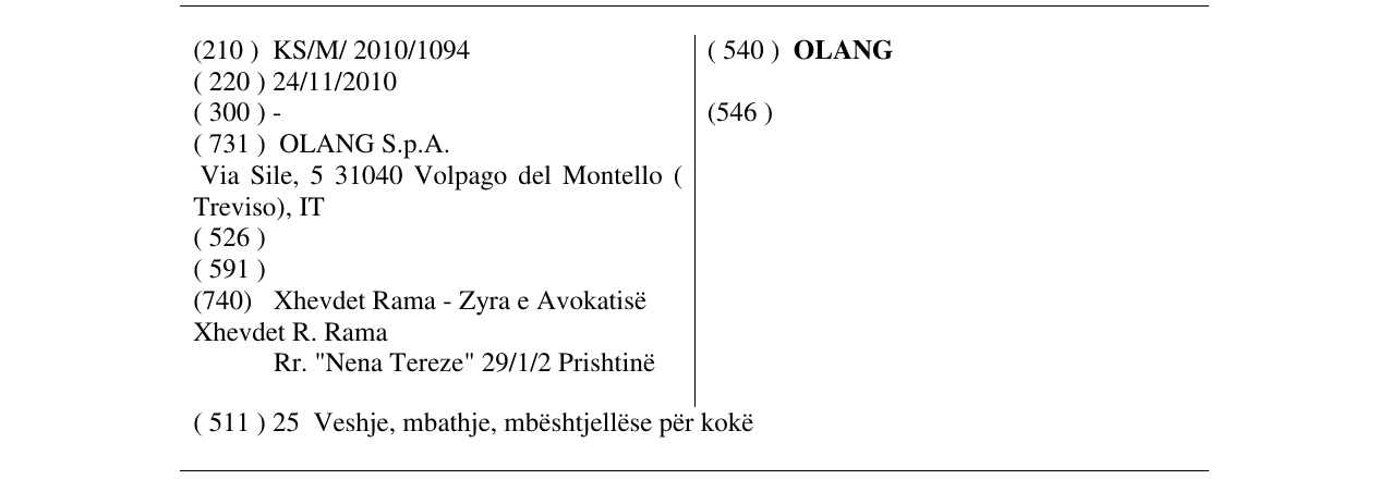 Zëri i markës OLANG në buletin