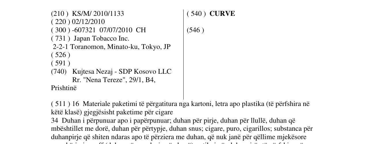 Zëri i markës CURVE në buletin