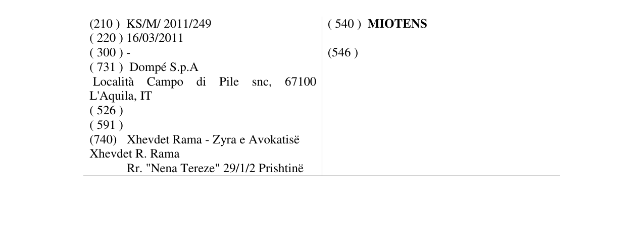 Zëri i markës MIOTENS në buletin