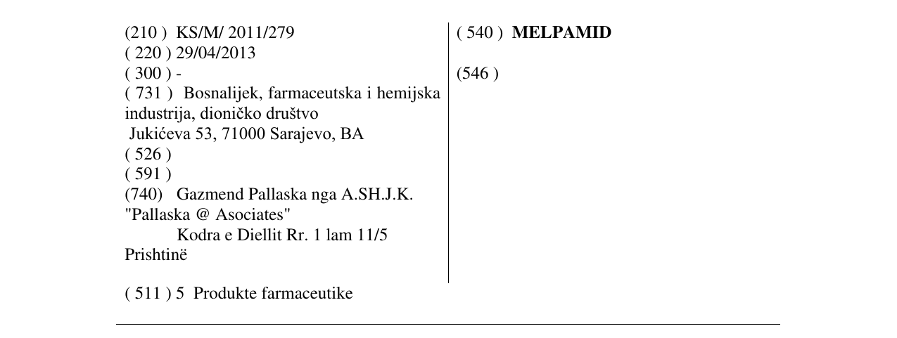 Zëri i markës MELPAMID në buletin