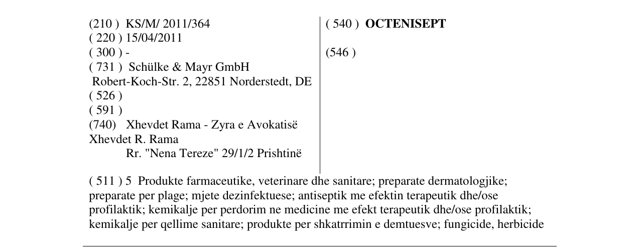 Zëri i markës OCTENISEPT në buletin
