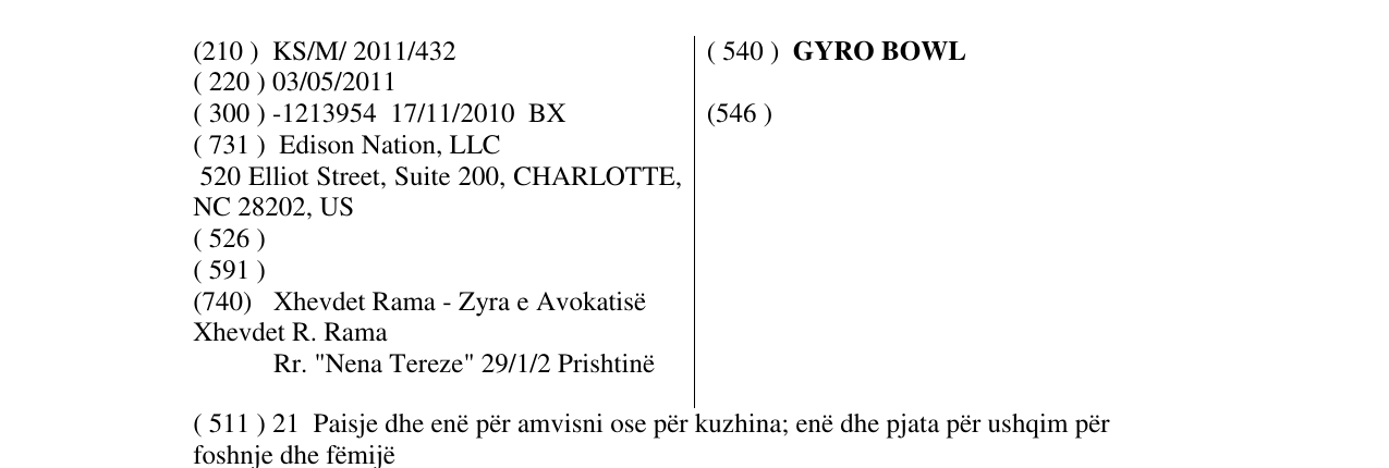 Zëri i markës GYRO BOWL në buletin