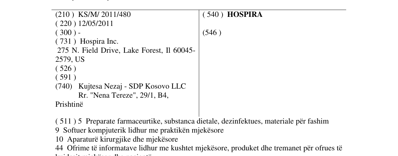 Zëri i markës HOSPIRA në buletin