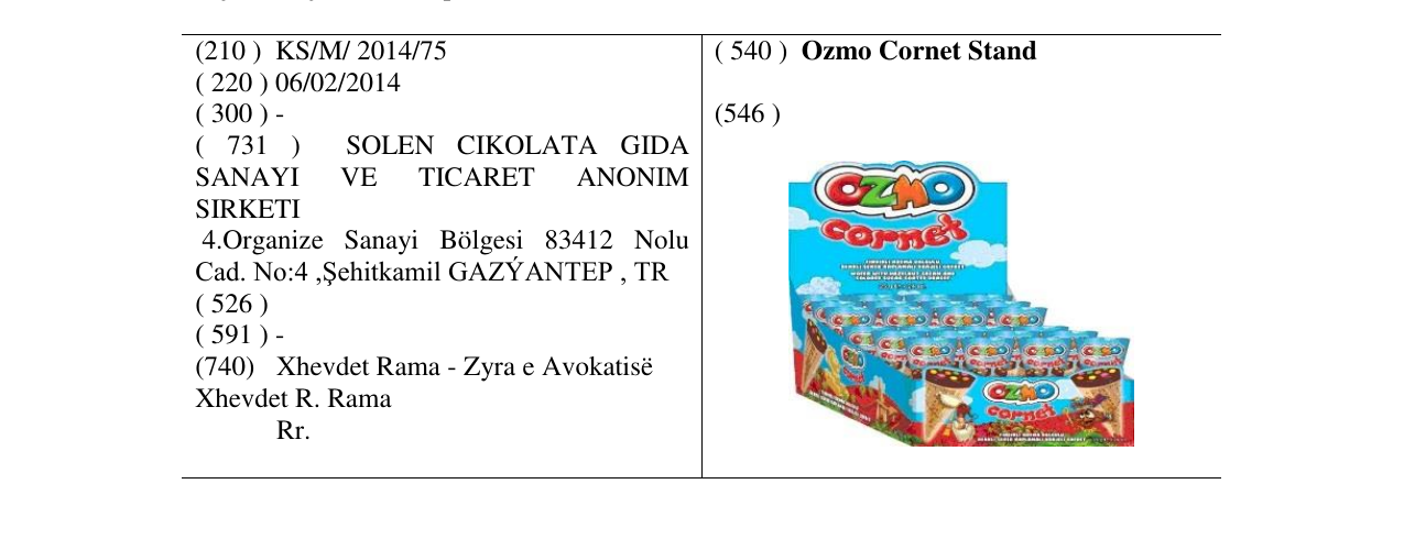 Zëri i markës Ozmo Cornet Stand në buletin