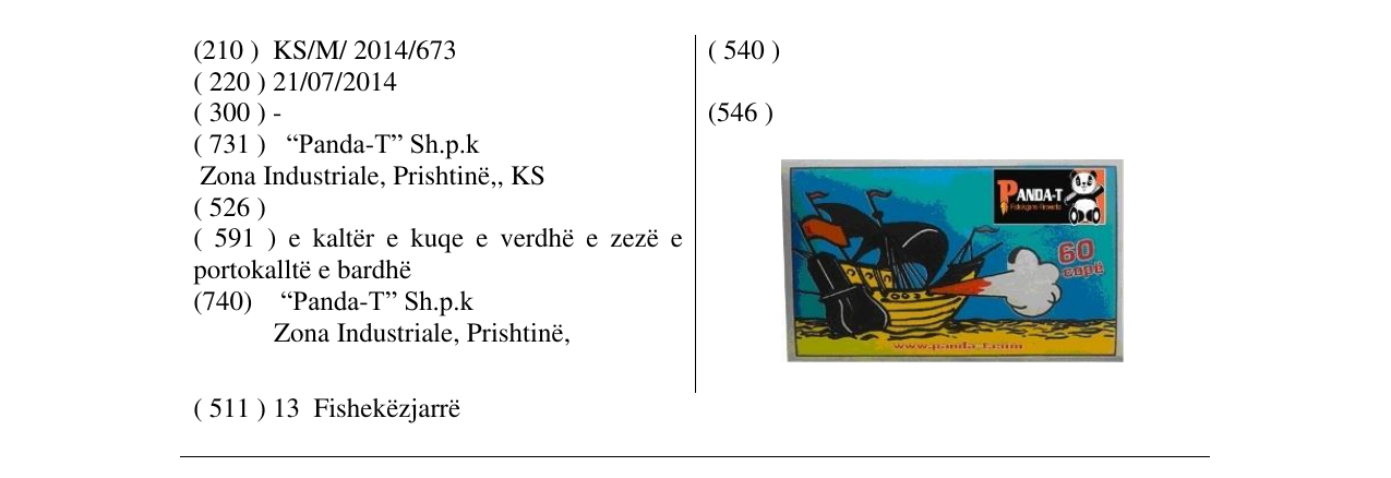 Zëri i markës PANDA-T 60 në buletin