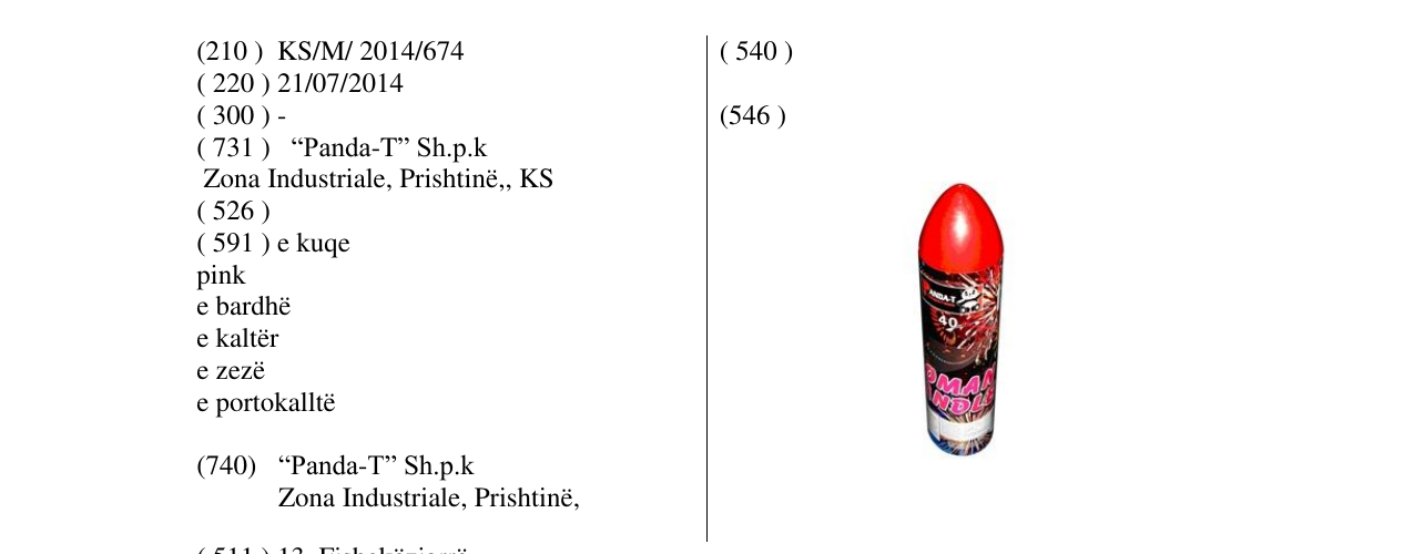Zëri i markës ROMAN CANDLE 40 në buletin