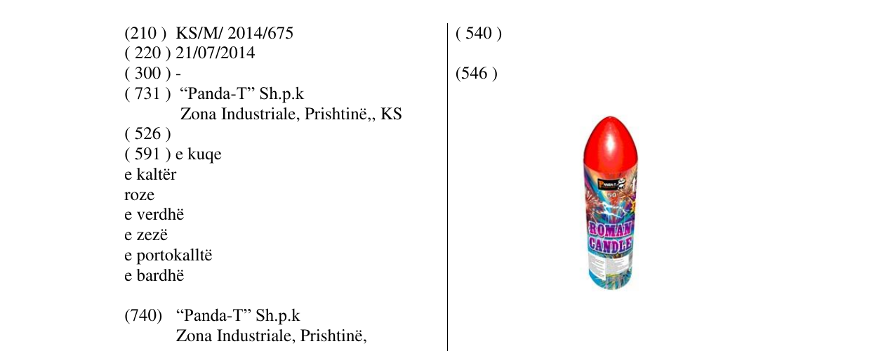 Zëri i markës ROMAN CANDLE 50 në buletin