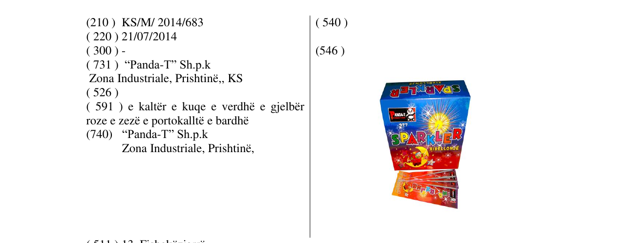 Zëri i markës SPARKLER XIXËLLONJË në buletin