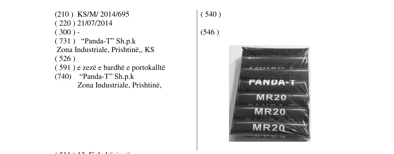 Zëri i markës MR 20 PANDA-T në buletin
