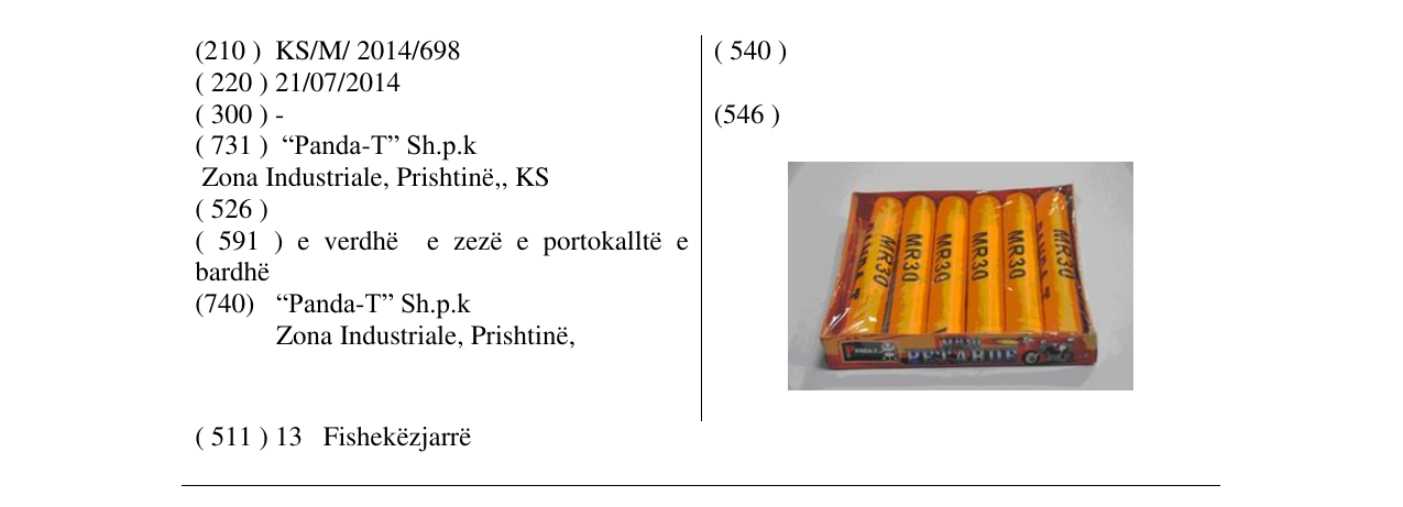 Zëri i markës MR 30 në buletin