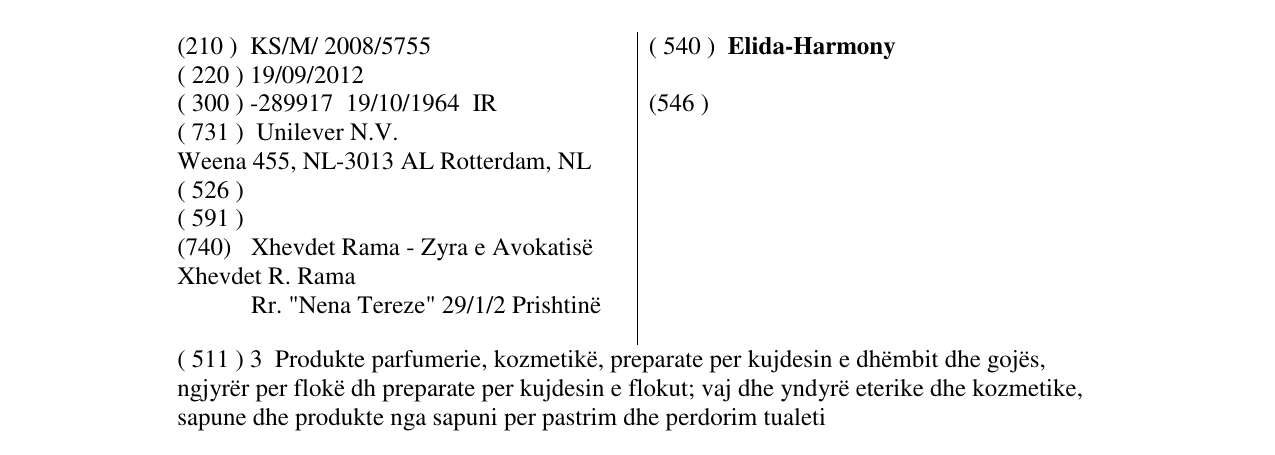 Zëri i markës Elida-Harmony në buletin