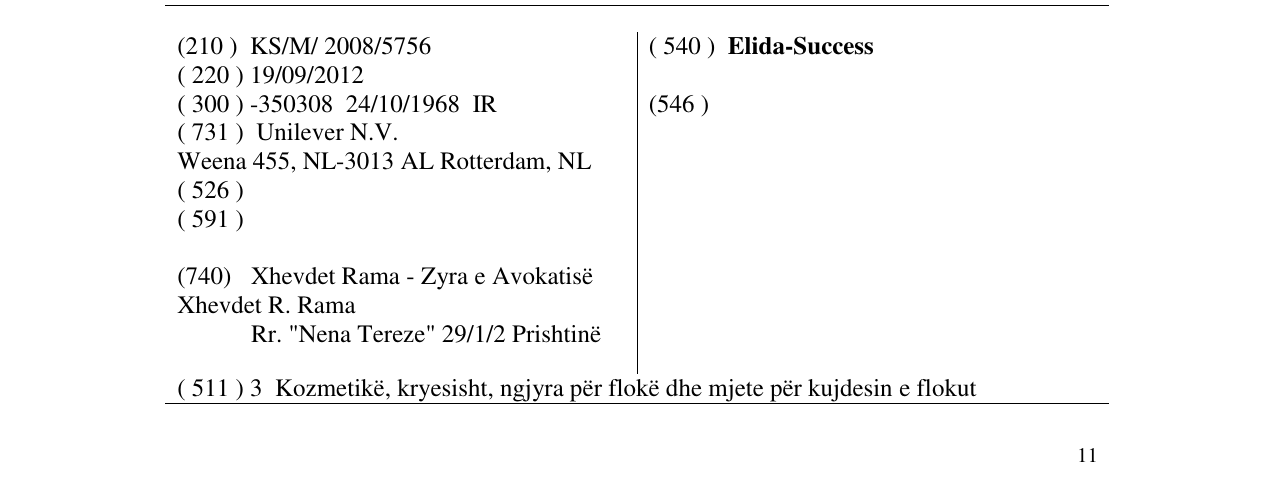 Zëri i markës Elida-Success në buletin