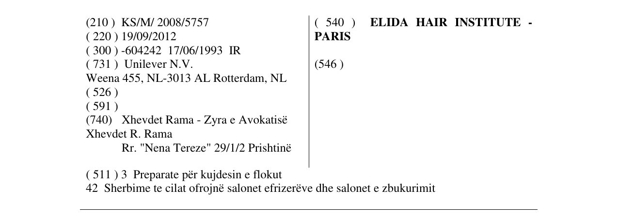 Zëri i markës ELIDA HAIR INSTITUTE - PARIS në buletin