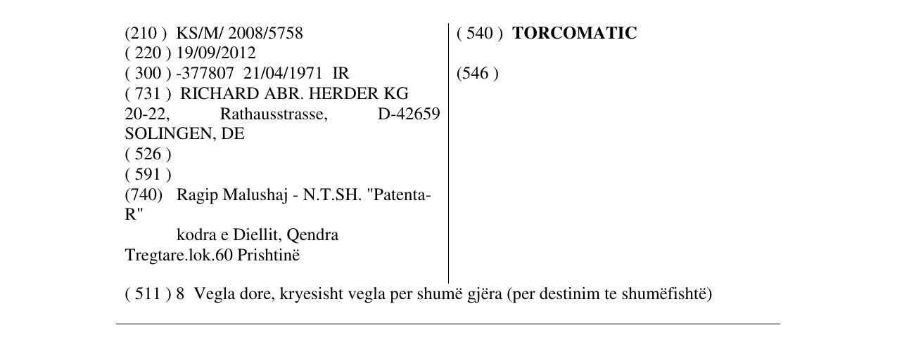 Zëri i markës TORCOMATIC në buletin