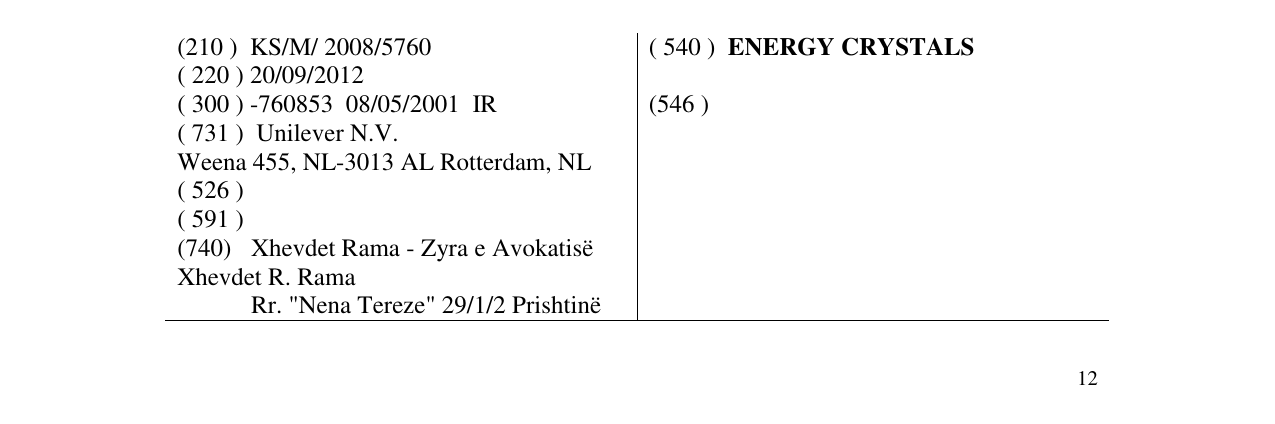 Zëri i markës ENERGY CRYSTALS në buletin