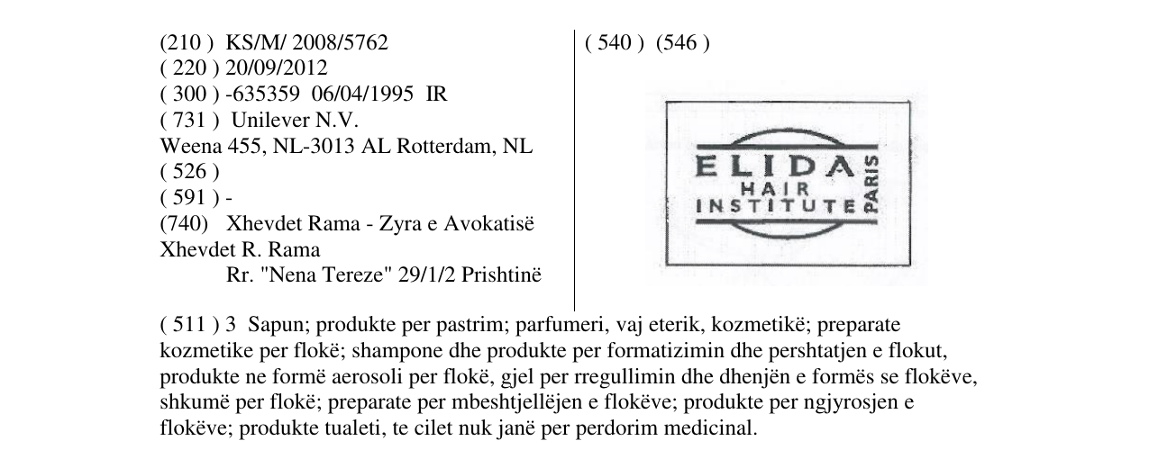 Zëri i markës ELIDA HAIR INSTITUTE PARIS në buletin