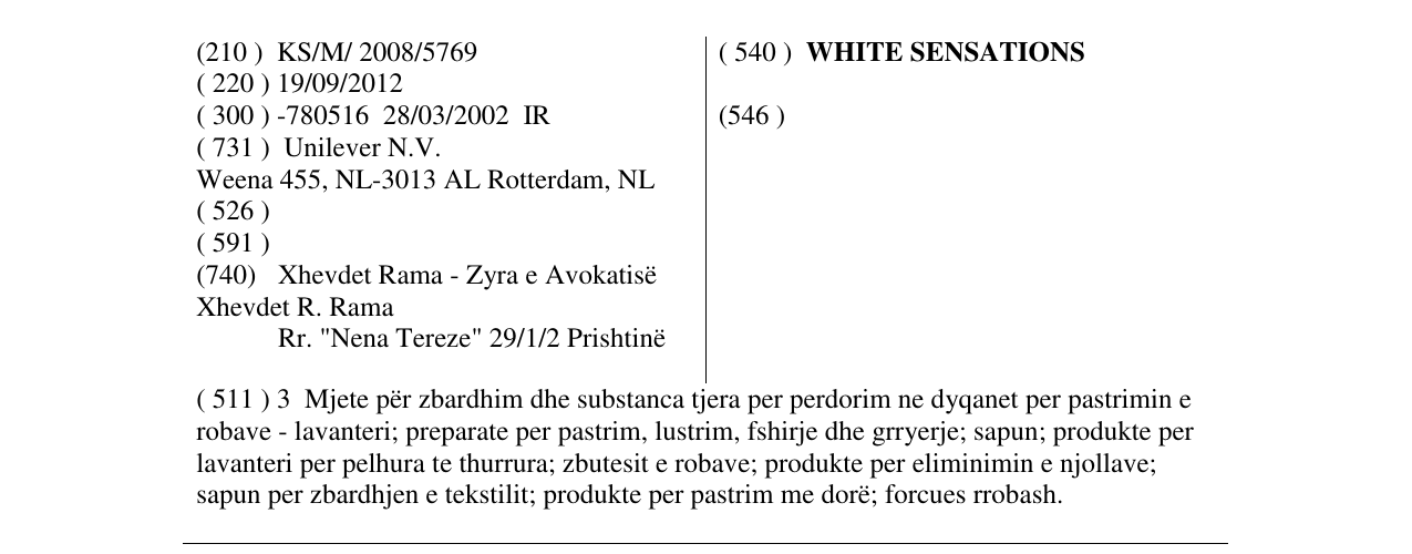 Zëri i markës WHITE SENSATIONS në buletin