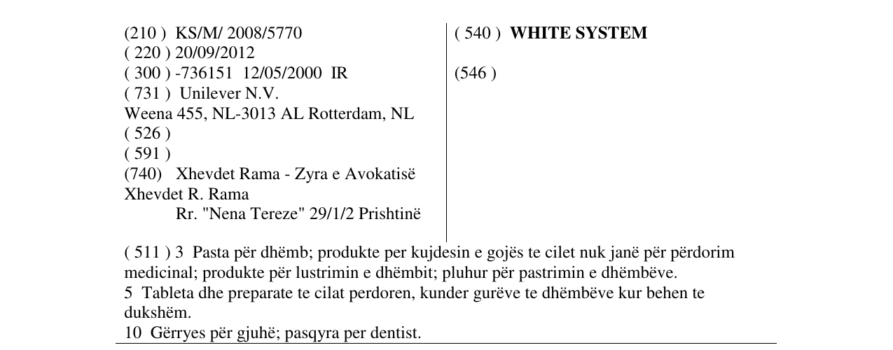 Zëri i markës WHITE SYSTEM në buletin