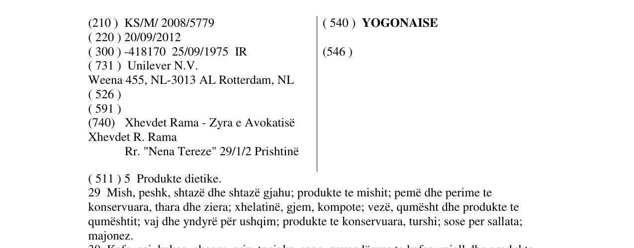 Zëri i markës YOGONAISE në buletin