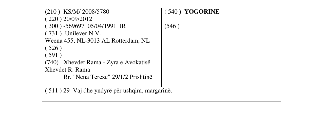 Zëri i markës YOGORINE në buletin