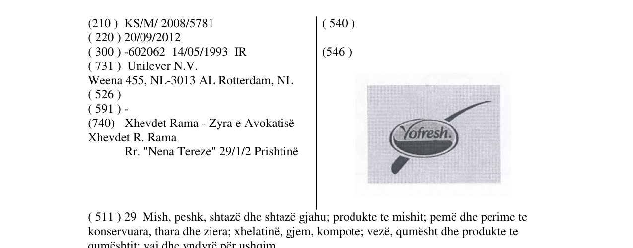 Zëri i markës YOFRESH. në buletin