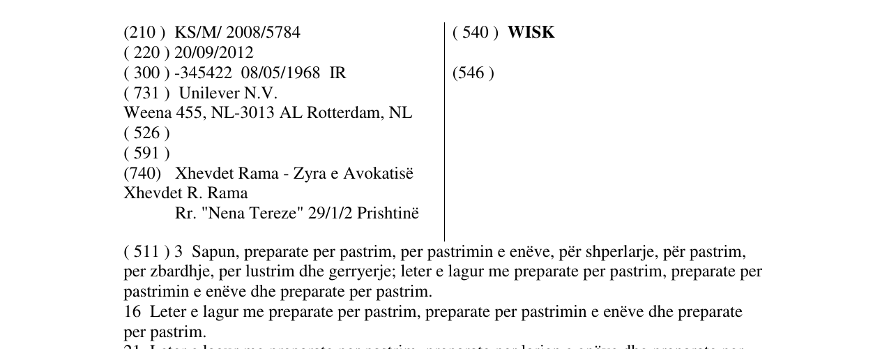 Zëri i markës WISK në buletin