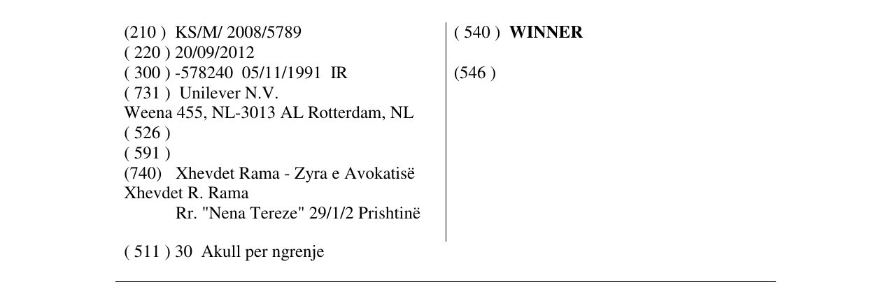 Zëri i markës WINNER në buletin