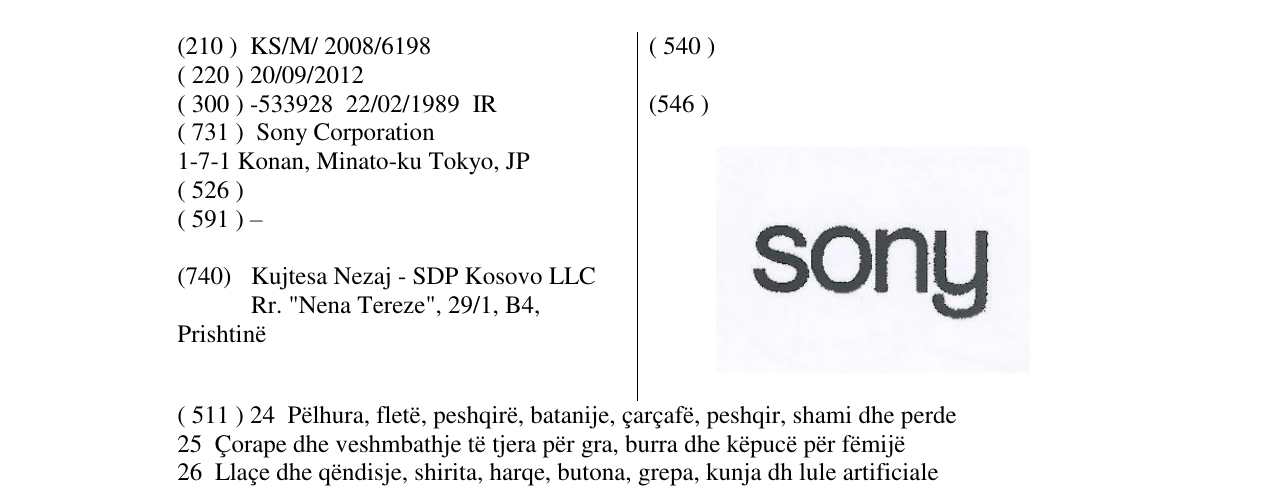 Zëri i markës SONY në buletin