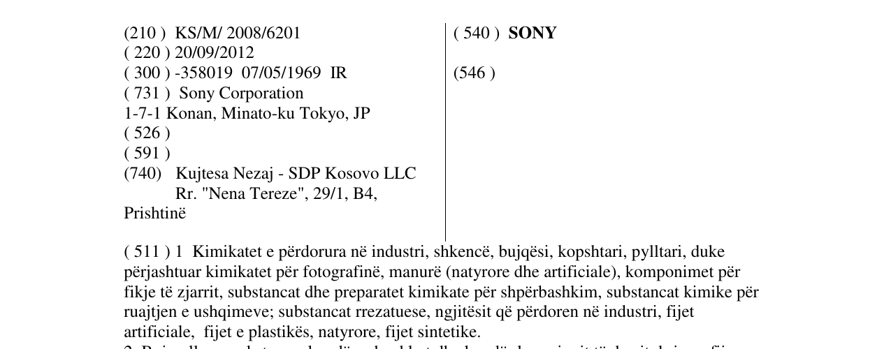 Zëri i markës SONY në buletin