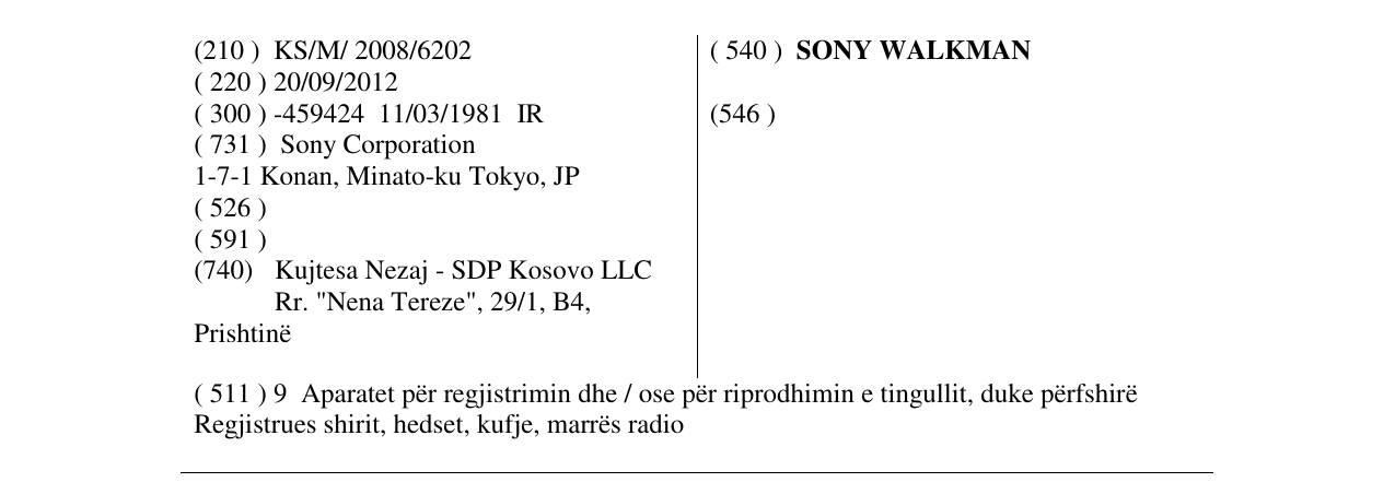 Zëri i markës SONY WALKMAN në buletin