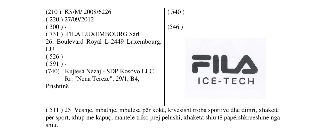 Zëri i markës FILS ICE-TECH në buletin