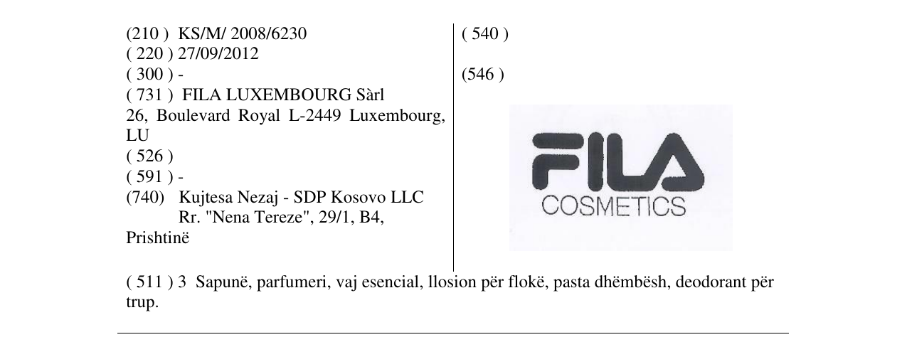 Zëri i markës FILS COSMETICS në buletin