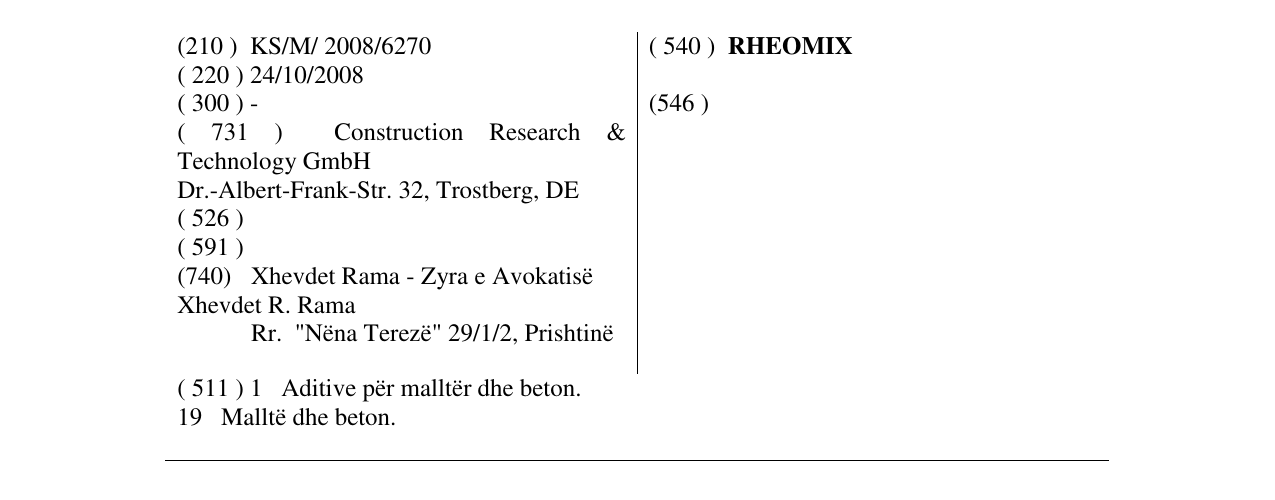 Zëri i markës RHEOMIX në buletin
