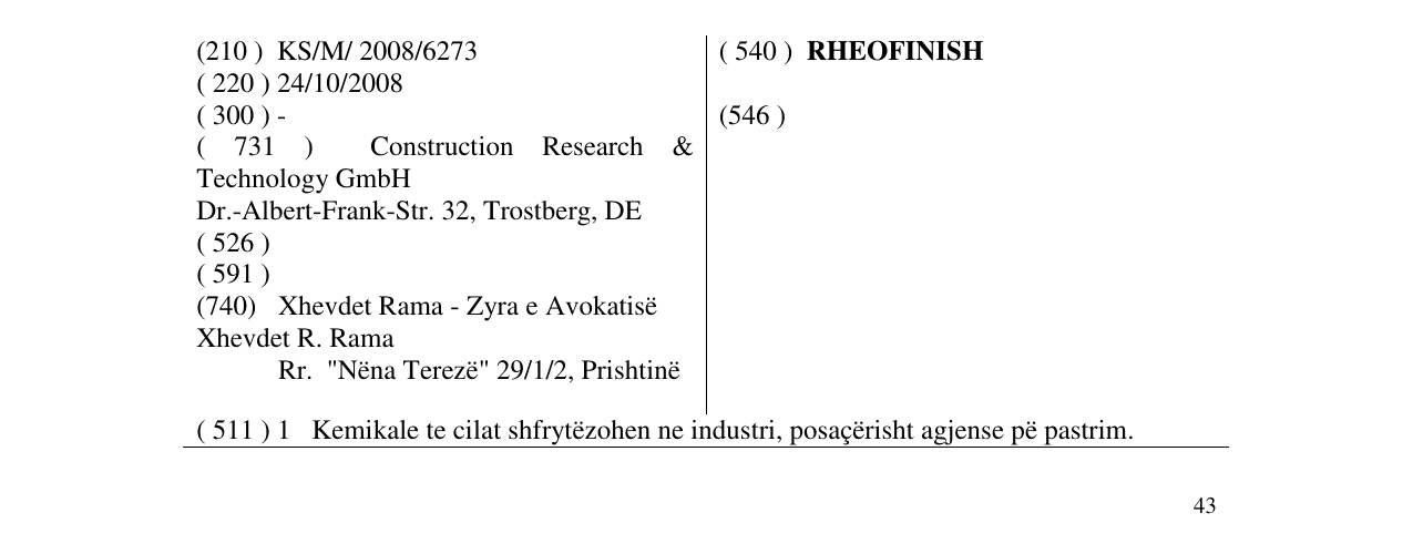 Zëri i markës RHEOFINISH në buletin