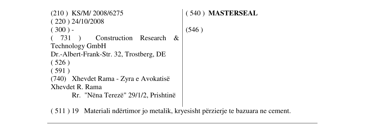 Zëri i markës MASTERSEAL në buletin