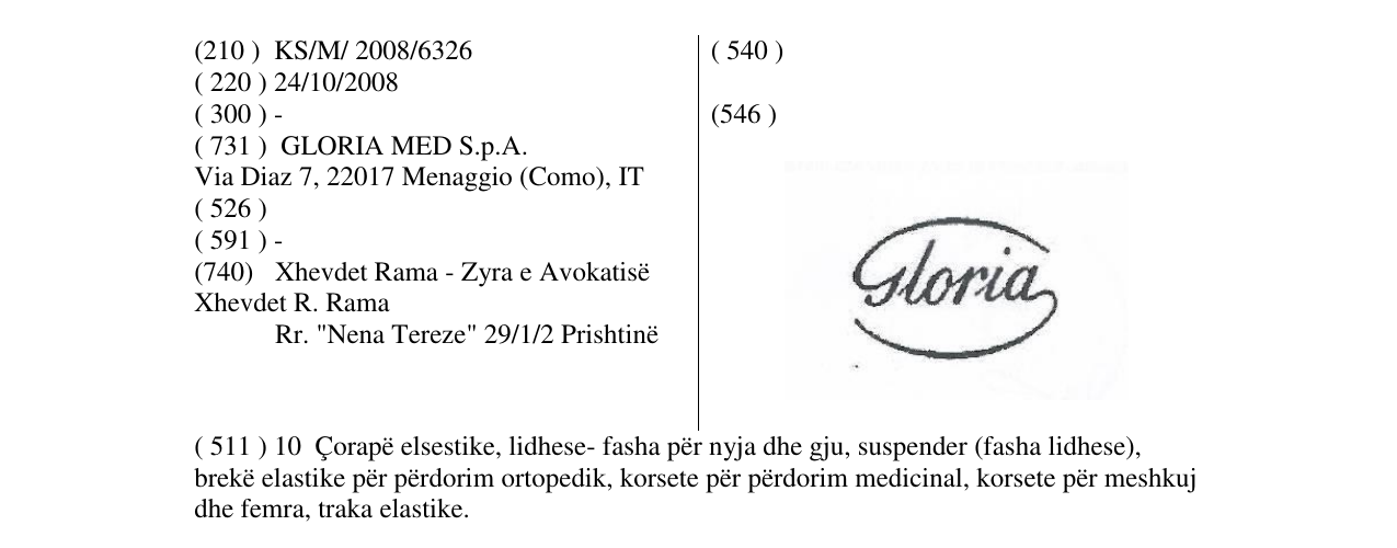 Zëri i markës GLORIA in special script në buletin