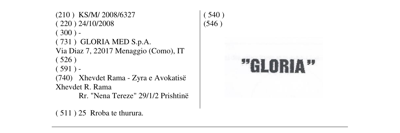 Zëri i markës GLORIA në buletin