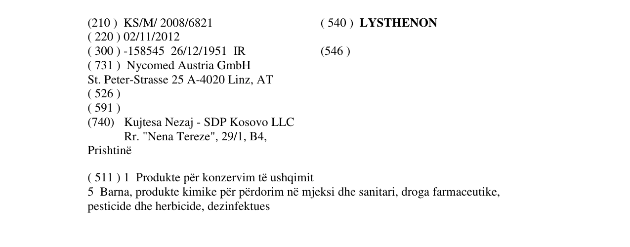 Zëri i markës LYSTHENON në buletin
