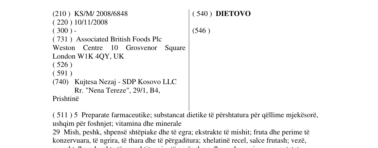 Zëri i markës DIETOVO në buletin