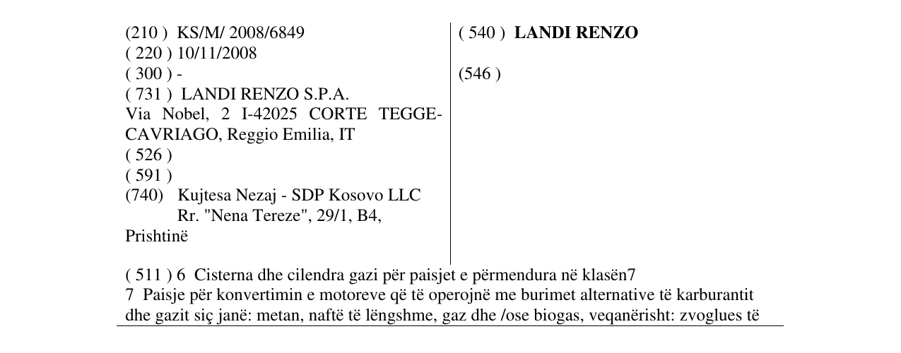 Zëri i markës LANDI RENZO në buletin
