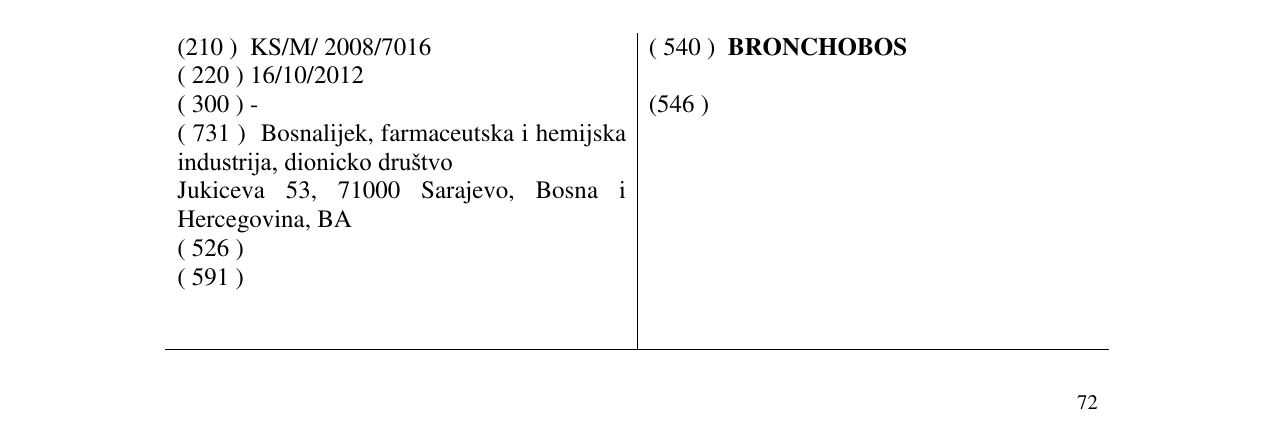 Zëri i markës BRONCHOBOS në buletin