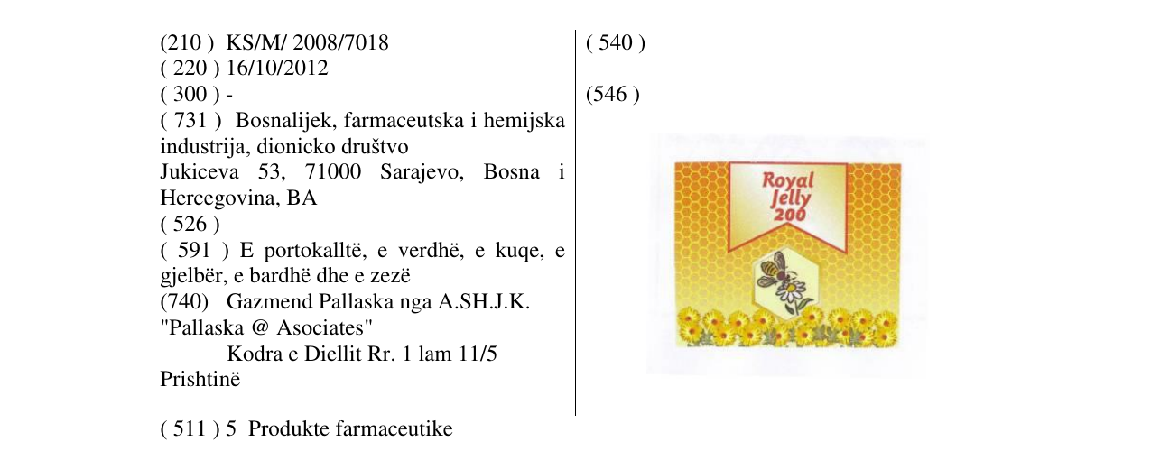 Zëri i markës Royal Jelly 200 në buletin