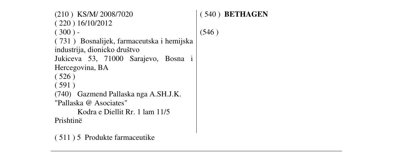 Zëri i markës BETHAGEN në buletin