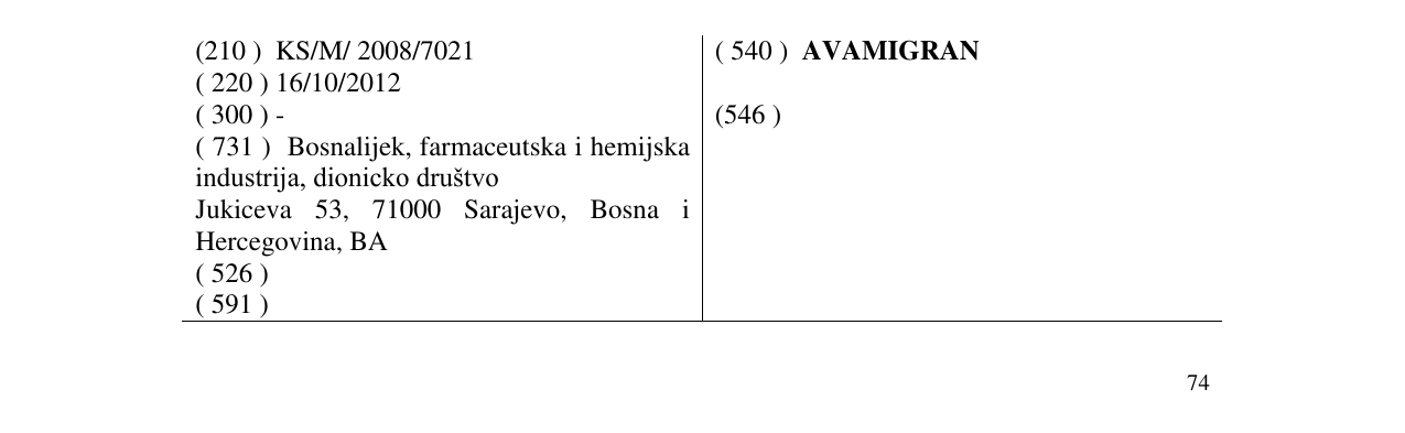 Zëri i markës AVAMIGRAN në buletin