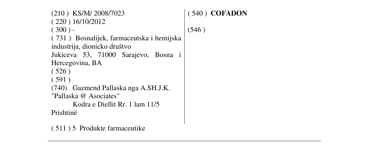 Zëri i markës COFADON në buletin